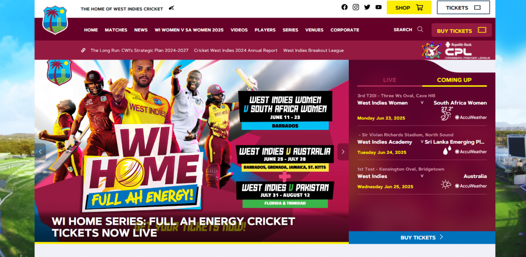 West Indies vs Australia buy ticket- official page