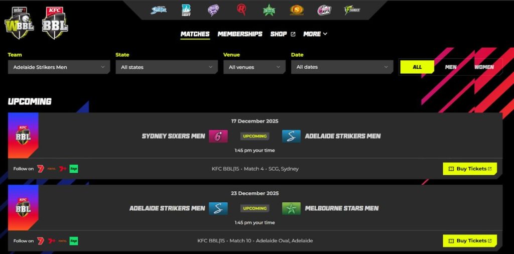 Adelaide Strikers Tickets For BBL 2025/26 Season