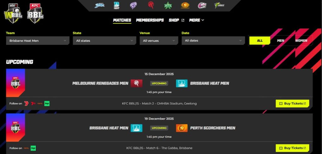Brisbane Heat Tickets For BBL 2025/26 Season