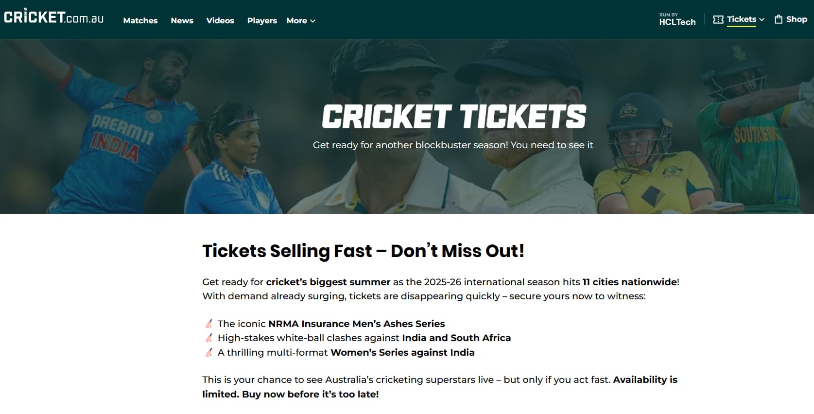 Visit cricket.com.au/tickets